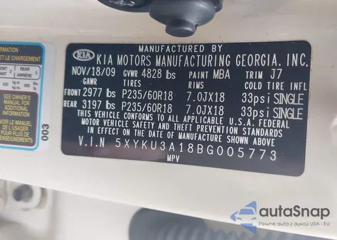 2011 Kia Sorento Ex from USA, damaged, VIN 5XYKU3A18BG005773